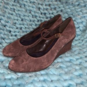 Brown Suede Mary Jane Wedges
